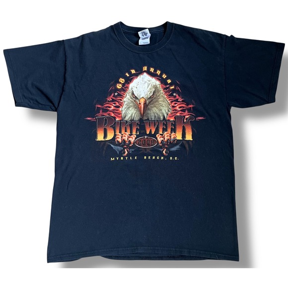 Gildan Other - Vtg Myrtle Beach Bike Week 2008 Eagle Flame Graphic T-Shirt Mens Large Black